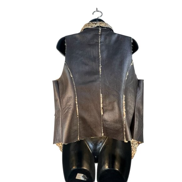 Dolce Cabo Women's faux brown leather/faux fur‎ leopard drape vest L - Picture 5 of 10